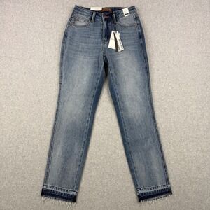 Judy Blue Jeans Womens 1/25 Blue Boyfriend Fit Mid Rise Raw Hem Stretch NEW